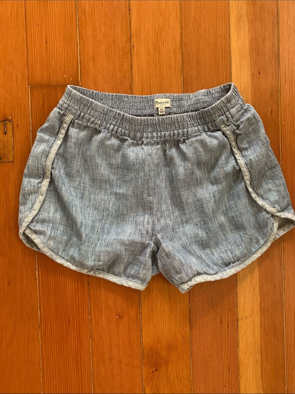Madewell Chambray Linen blend Elastic-Waist Athletic Shorts - Light Blue Sz XS